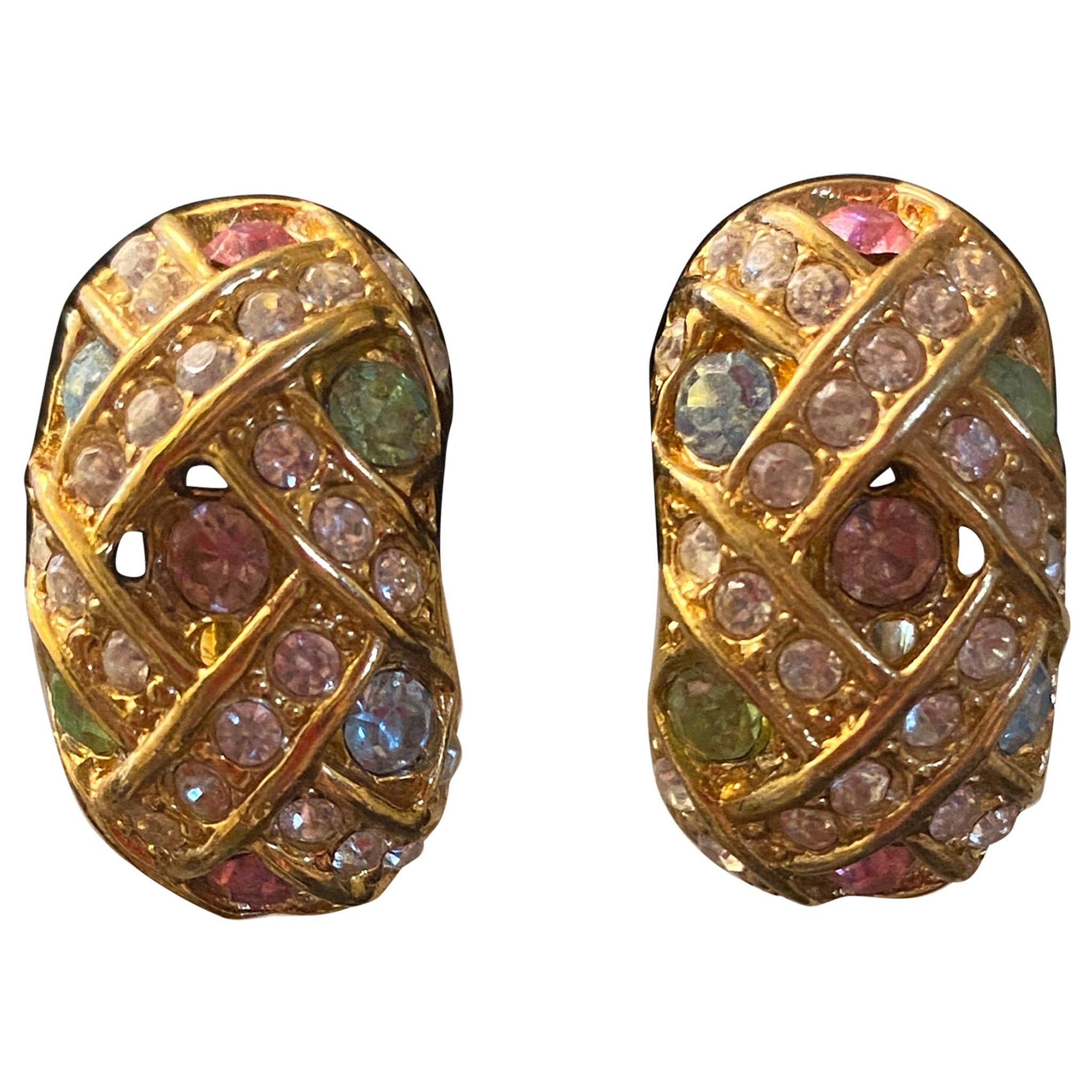 Multi-Color Gemstone Clip-On Earrings by Joan Rivers PSF Vintage Collection For Sale