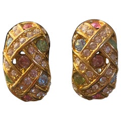 Clips d'oreilles en pierres précieuses multicolores de la collection PSF vintage Joan Rivers