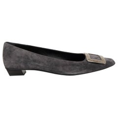 ROGER VIVIER grey suede BELLE VIVIER TROMPETTE Ballet Flats Shoes 39