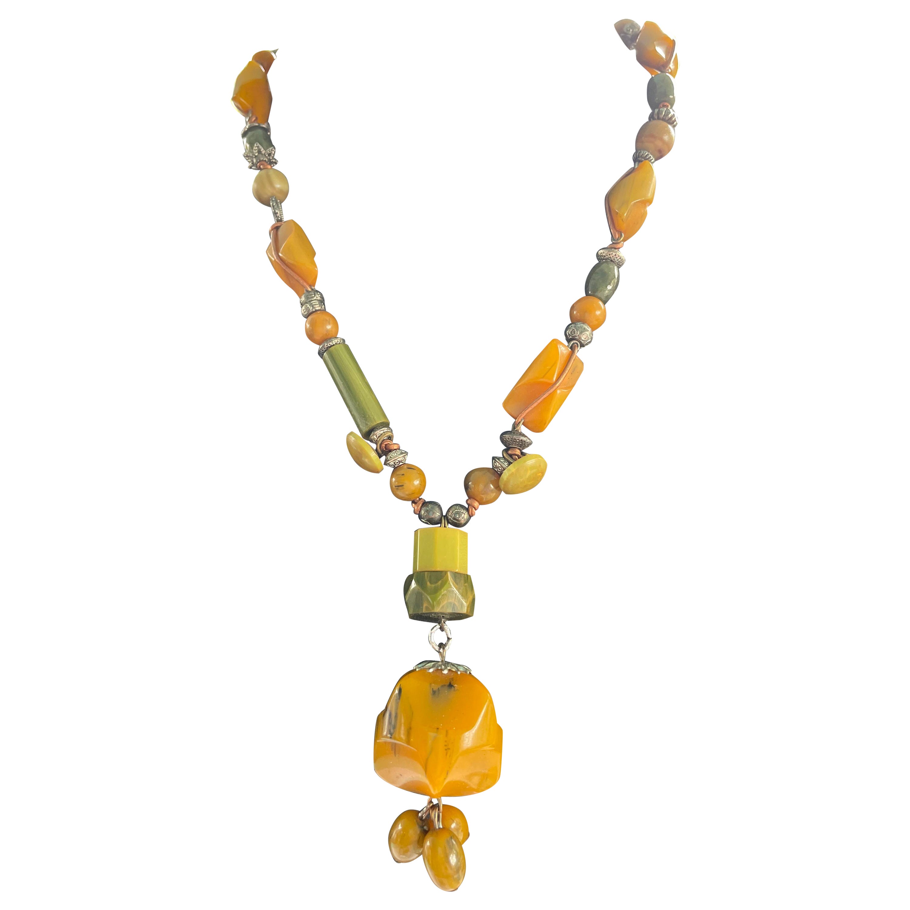 Lorraine’s Bijoux offers a handmade, one of a kind, necklace of Bakelite beads. For Sale