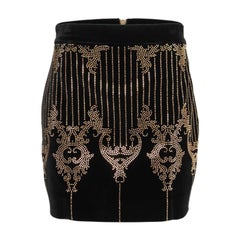 Used Balmain Black Velvet Stud Embellished Mini Skirt M