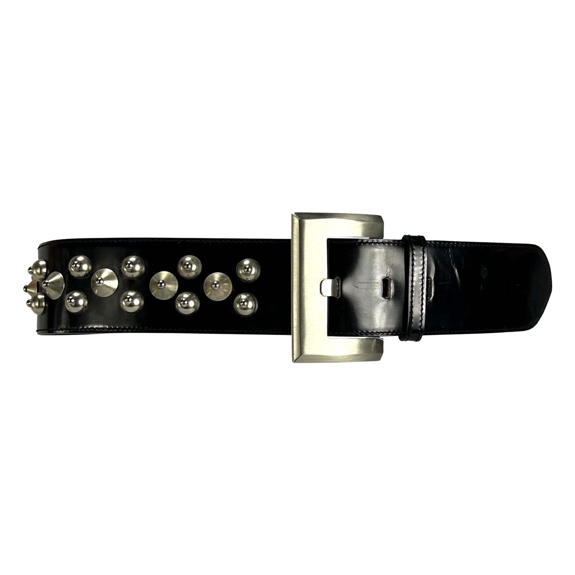 NWT 1980 Gianni Versace Black Oversized Studded Waist Belt (ceinture cloutée surdimensionnée)