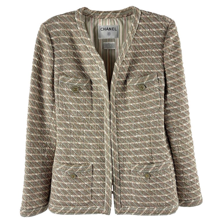 CHANEL 4 Pocket Blazer Plaid Tweed Jacket 40 US 10 03P Wool CC