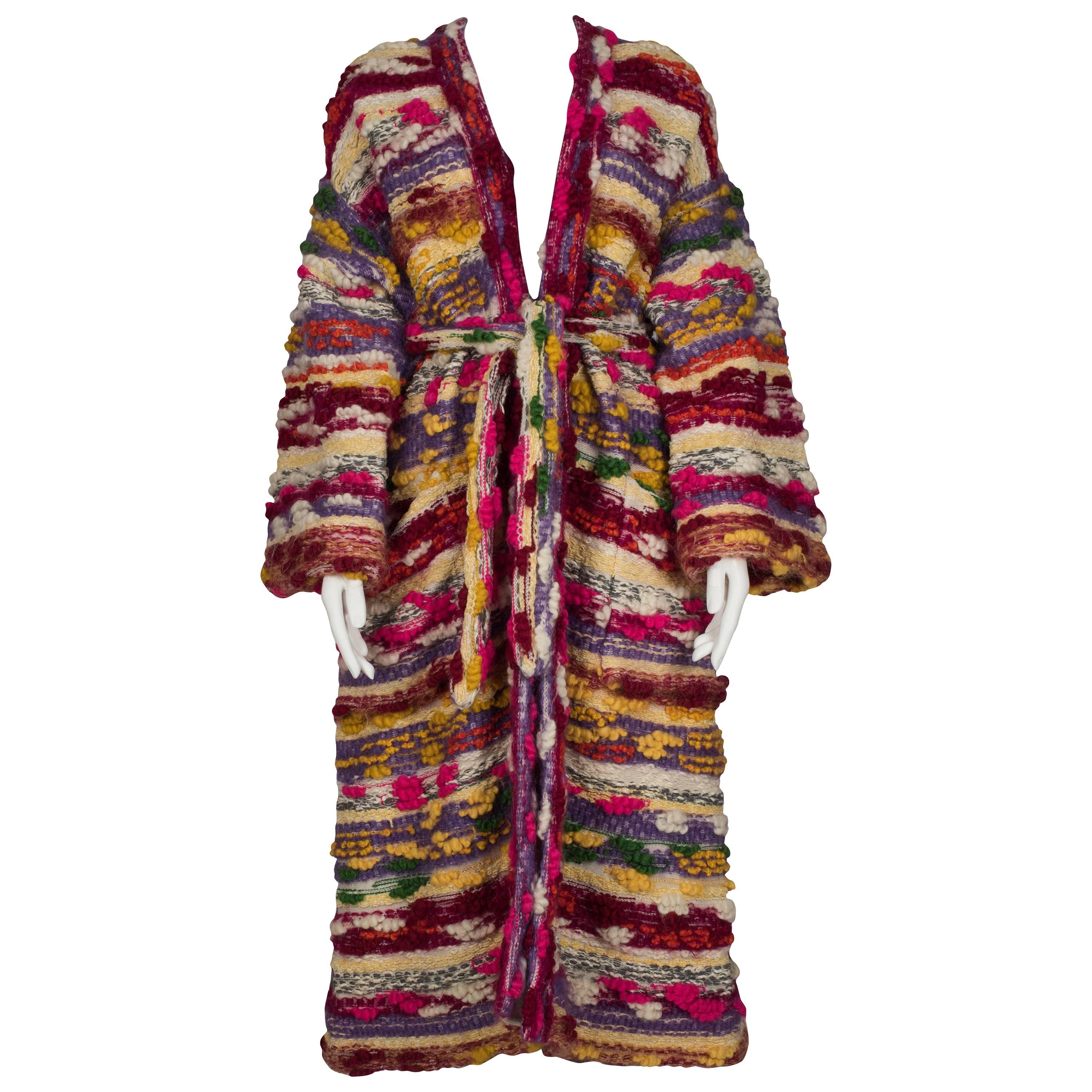 Lucienne's Multicoloured Wool Bobble Knit Coat ca 1970 For Sale