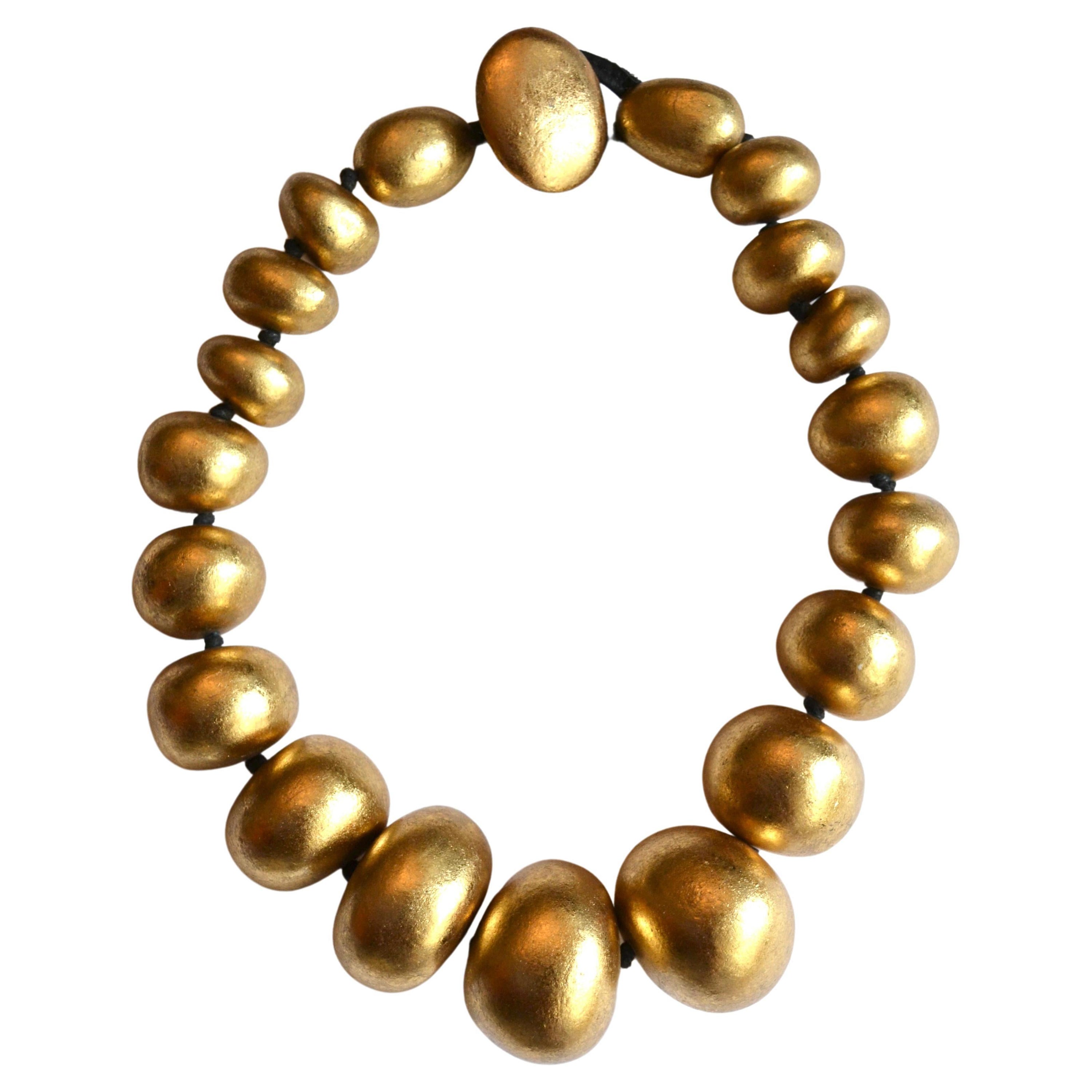 Monies Gold Foil Acacia Wood Pebble Choker