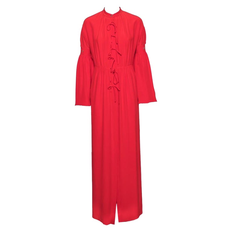 Burberry Red Silk Button Down Maxi Dress S For Sale at 1stDibs