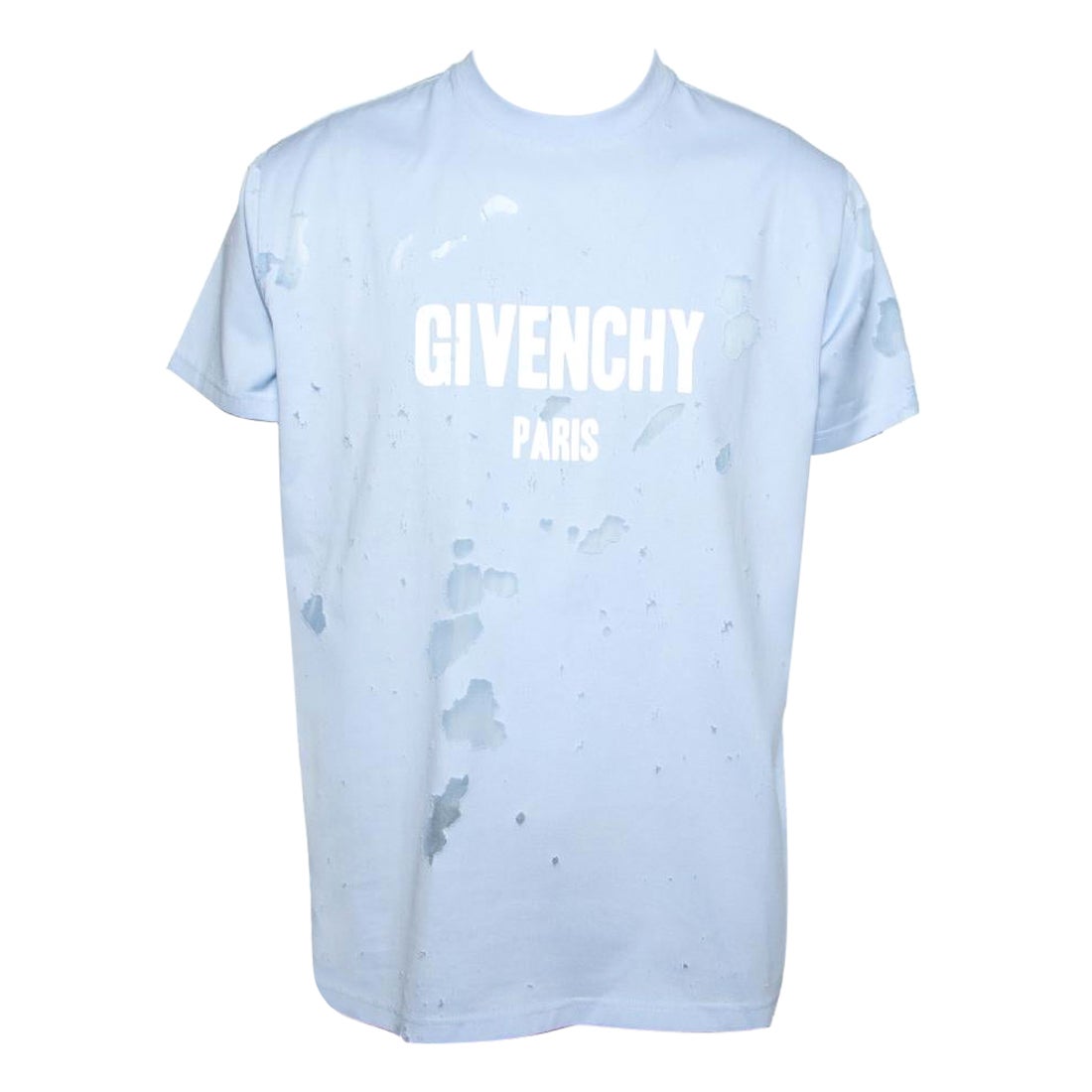 Givenchy Blue Distressed Cotton & Mesh Inset Logo Printed T-Shirt XS
