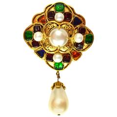 Chanel Vintage '94 Multi-Color Gripoix & Pearl Drop Brooch