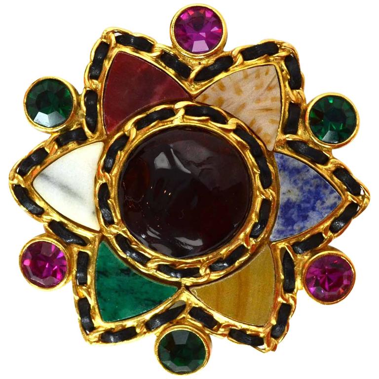 Chanel Vintage '95 Multi-Color Gripoix and Crystal Star Brooch For Sale ...