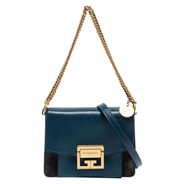 Givenchy Blue/Black Leather And Suede Mini GV3 Shoulder Bag For Sale at
