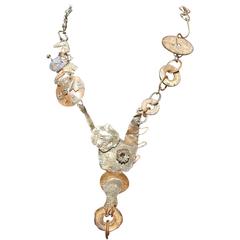 Avant Garde Brutalist Mixed Metal Artisan Necklace c 1970s