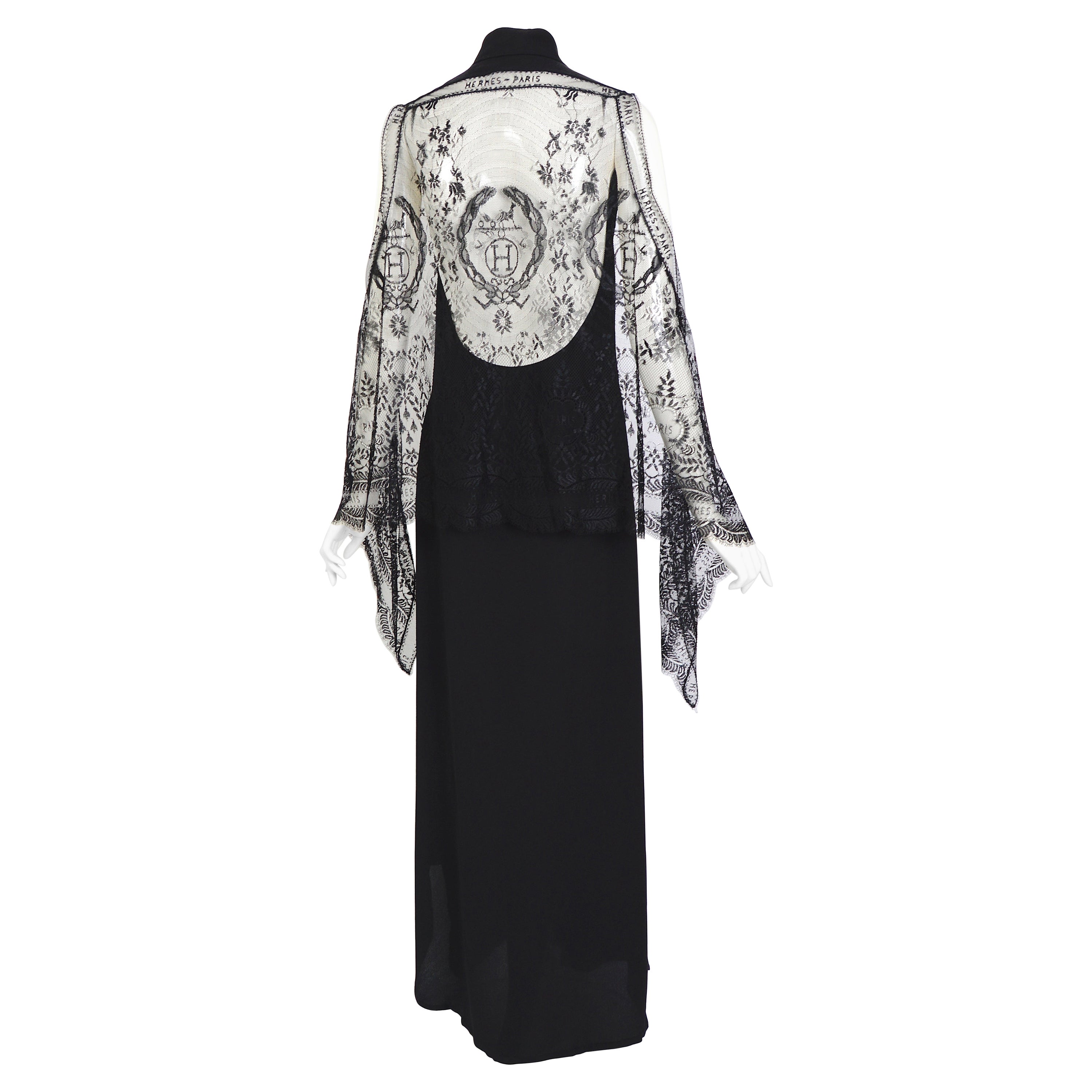 Hermes by Jean Paul Gaultier runway 2006 black guipure lace and silk long dress