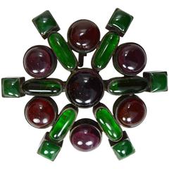 Chanel Vintage '93 Red & Green Gripoix Cluster Star Brooch 10