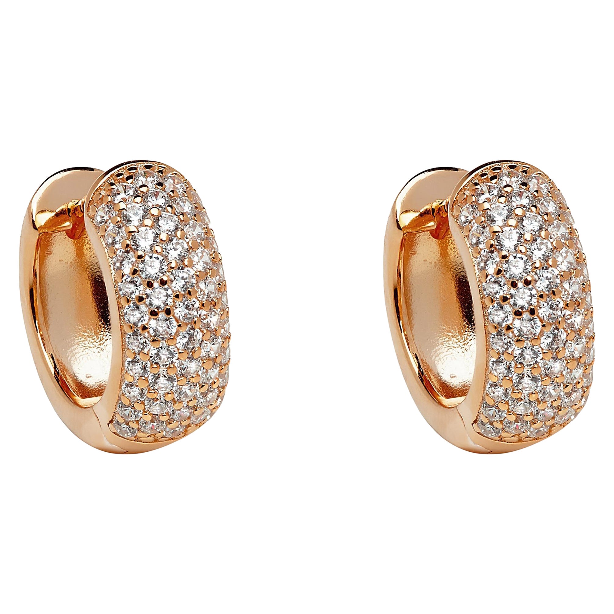 1.75 Carat Cubic Zirconia Micro Set  Rose Gold Plated Huggie Hoop Earrings
