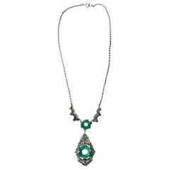 Art Deco Marcasite and Green Stone Necklace