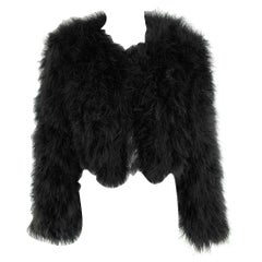 BUBISH Size M Black Polyester Feathers Cropped Jacket