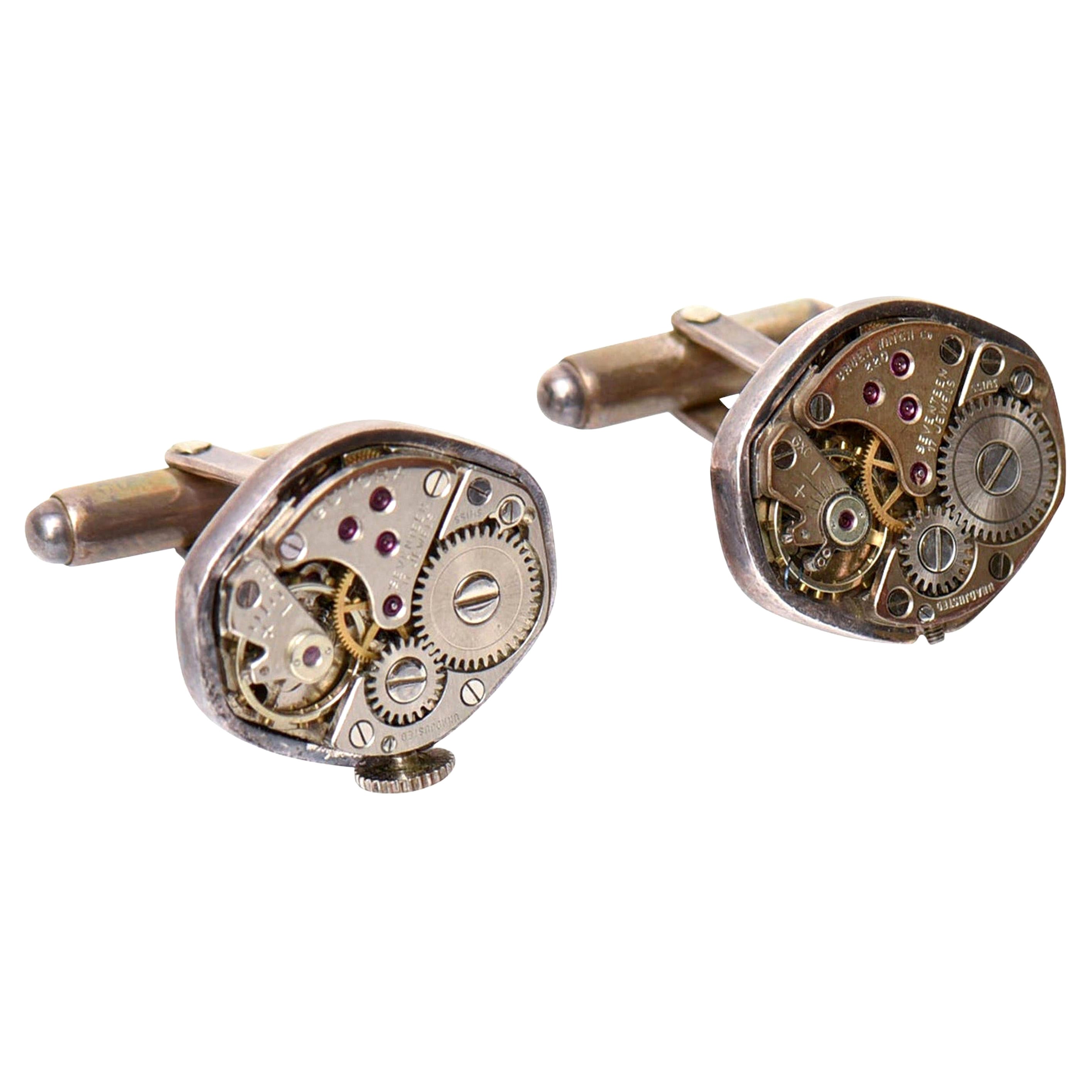  Sterling Silver Custom Watch Part Cufflinks  For Sale