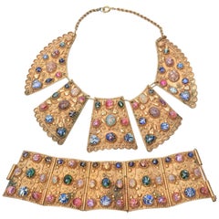 Egyptian Revival Set of A Cuff and Bib Collar Necklace 9