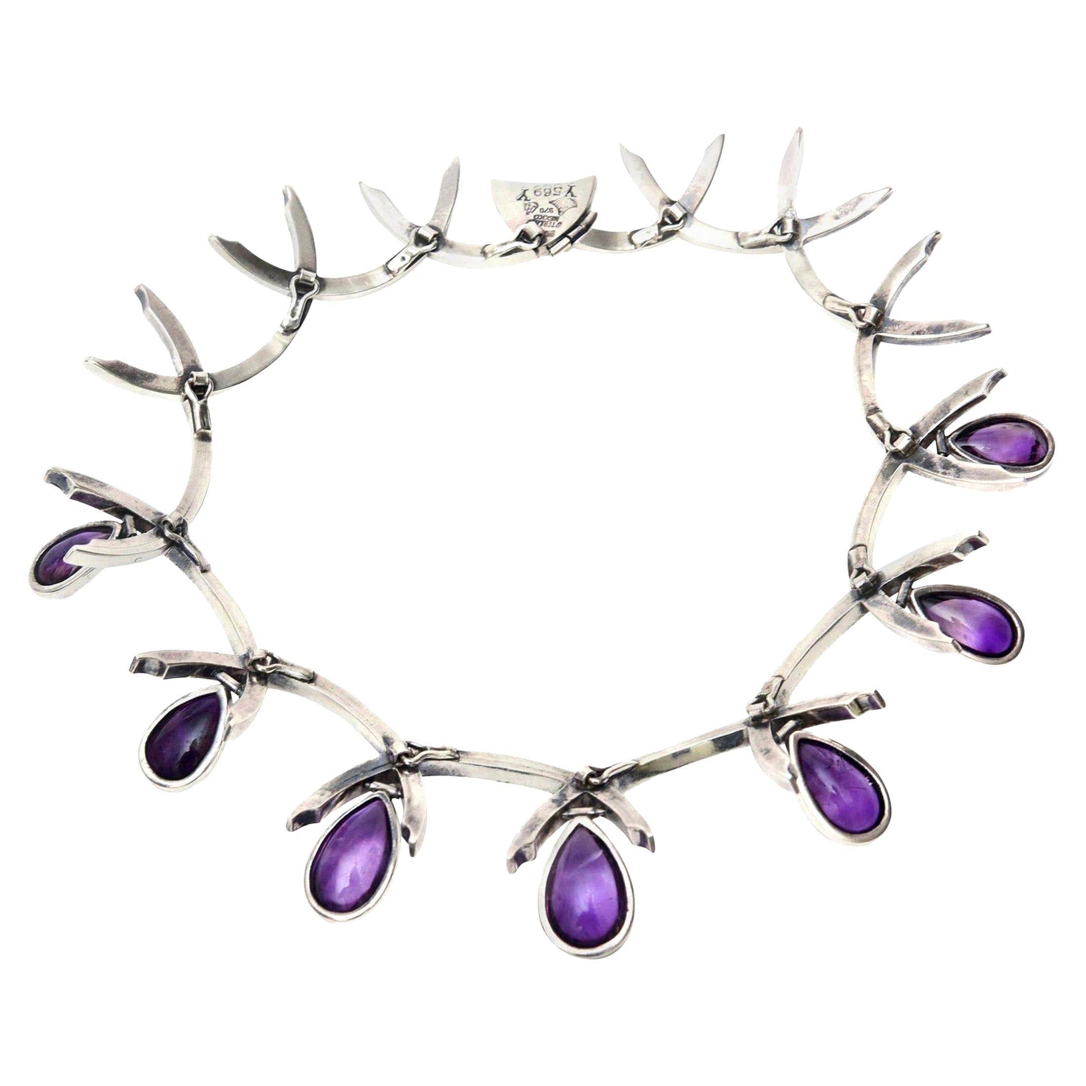 Antonio Pineda Sterling Silver and Amethyst Sculptural Collar Necklace Vintage For Sale at 1stDibs