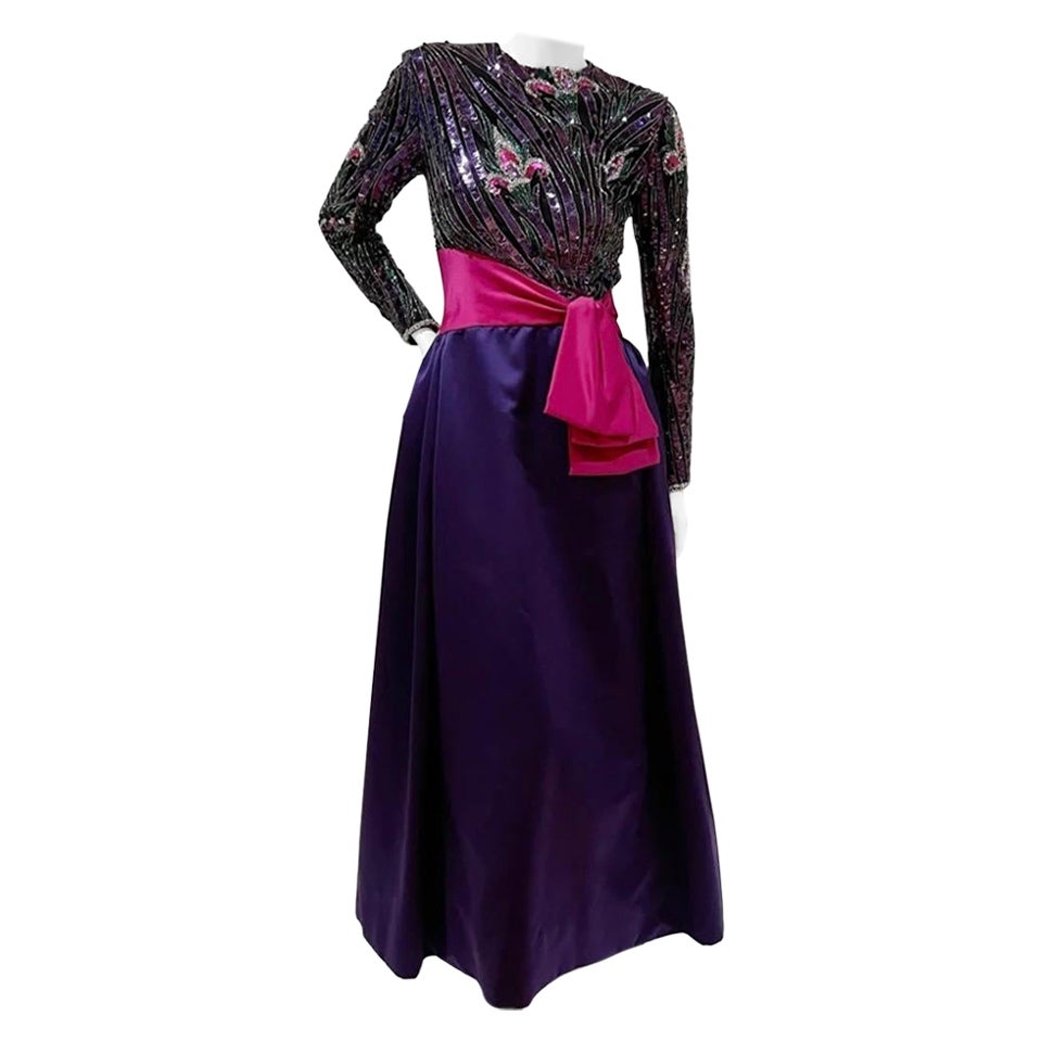 Vintage Bob Mackie Purple Sequin Mardi Gras Gown For Sale