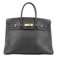 Hermès - Sac à main Birkin Noir Ardennes avec accessoires dorés 35