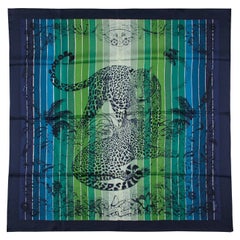 Hermes NEW WITH TAG Midnight Blue/ Green Jungle Love Rainbow 90cm Silk Scarf