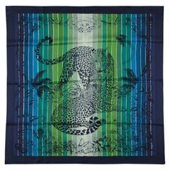 Hermes NEW WITH TAG Midnight Blue/ Green Jungle Love Rainbow 90cm Silk Scarf