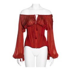 Jean Paul Gaultier red silk long sleeve corset, ss 2008