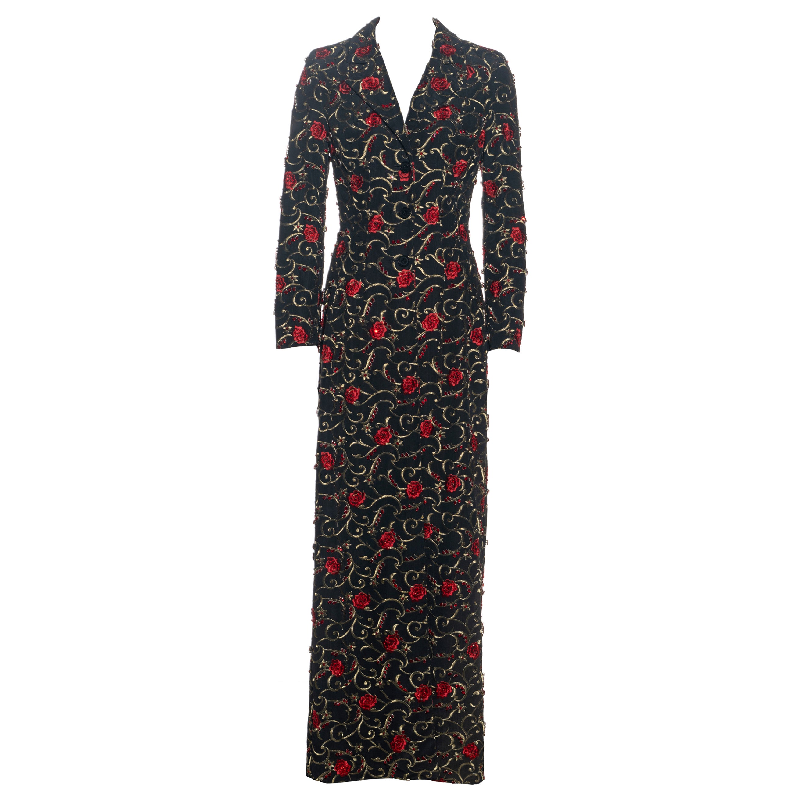 Dolce & Gabbana black silk moiré embellished evening coat, fw 1997 For Sale