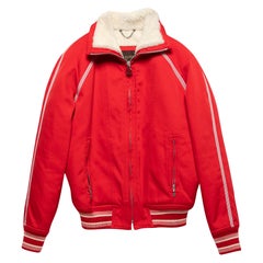 Used Louis Vuitton Red Cotton & Shearling Lined Zip Front Bomber Jacket S