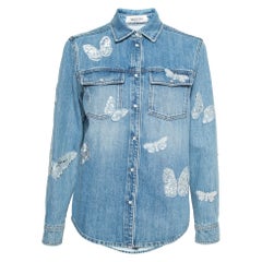 Valentino Blue Denim Butterfly Embroidered Button Front Shirt M