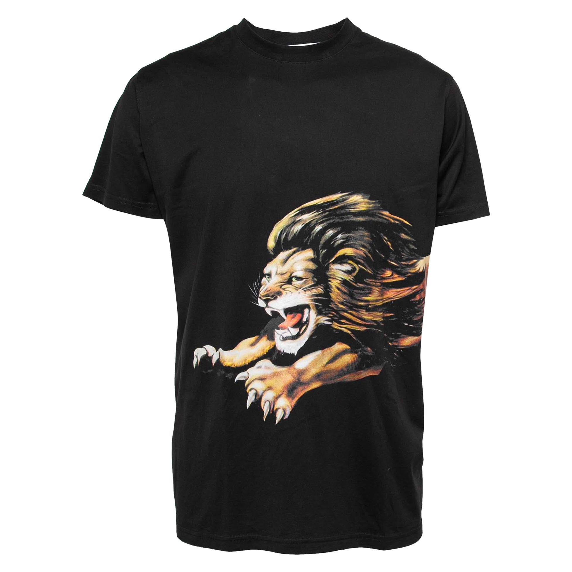 Givenchy Black Cotton Lion Printed Crew Neck T-Shirt XS