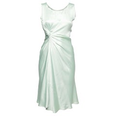 Dior Vintage Green Textured Silk Satin Gathered Sleeveless Dress M