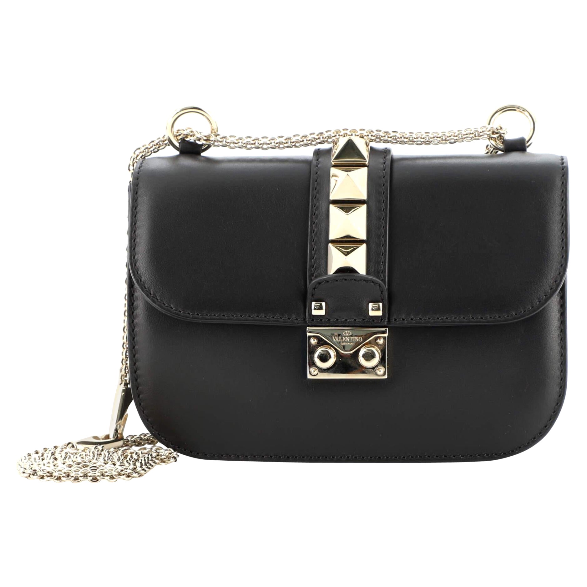 Valentino Glam Lock Shoulder Bag Leather Small