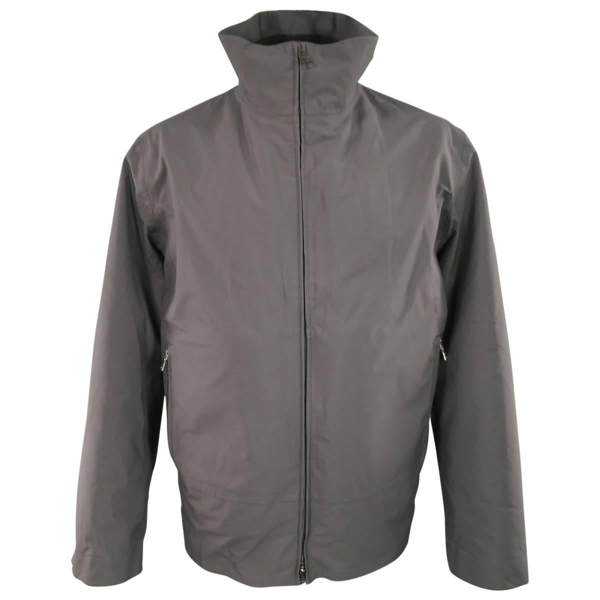 PRADA Men's 46 Charcoal Nylon High Collar Detachable Bomber Liner Jacket