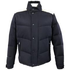 MONCLER Men's 44 Navy Quilted Wool Crean Shoulder Zip in Hood Jacket