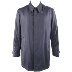 ISAIA Men's 44 Navy Cashmere Twill Hidden Placket Detachable Lining Collar Coat 10