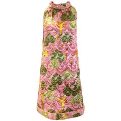 1960 sleeveless  metallic brocade summer dress