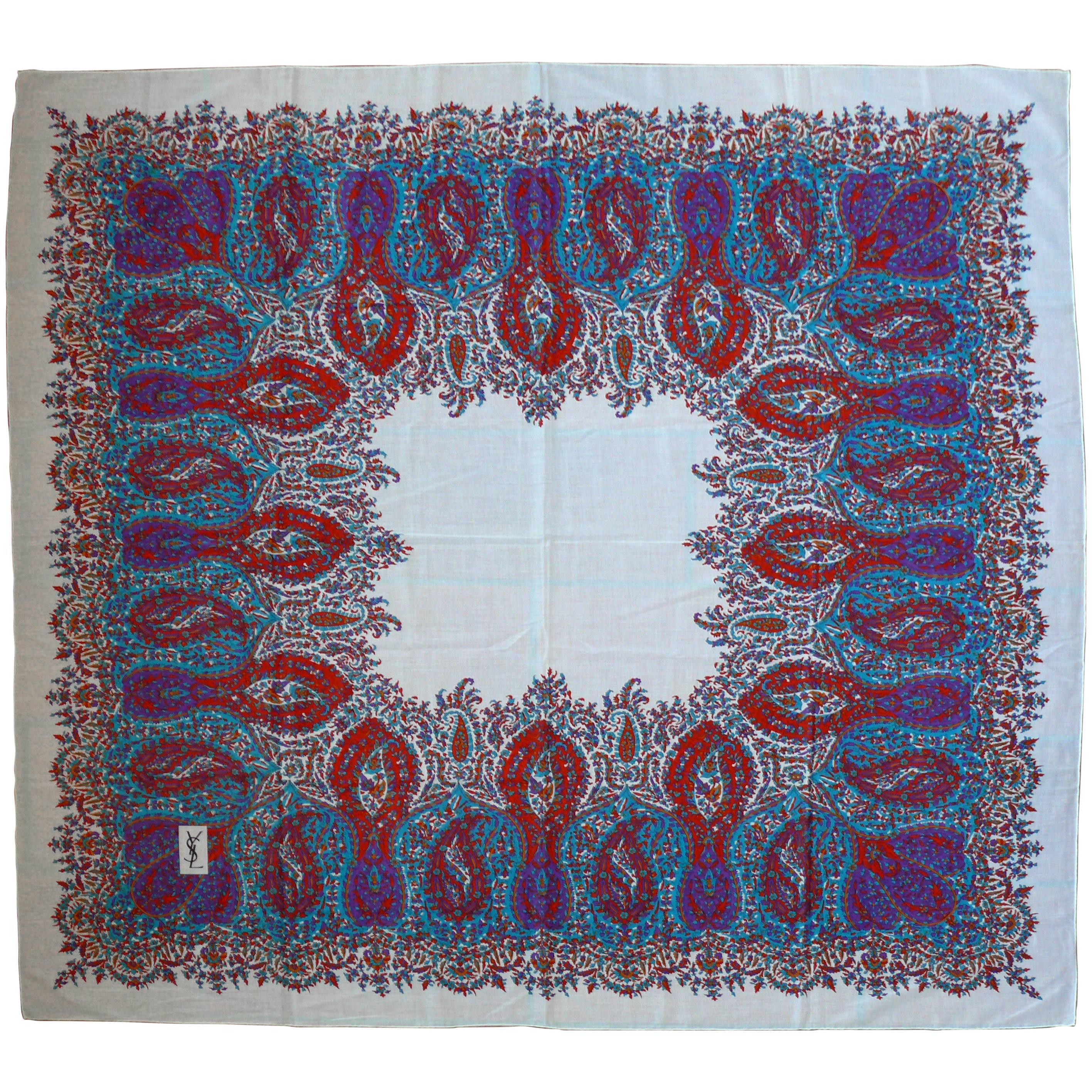Yves Saint Laurent YSL Vintage Large Paisley Cotton Voile Scarf