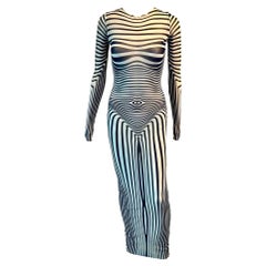 New Jean Paul Gaultier S/S 2021 "Cyberbaba" Print Sheer Mesh Bodycon Maxi Dress 