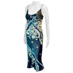 Roberto Cavalli S/S 2003 Lace Up Chinoiserie Print Silk Slip Midi Dress