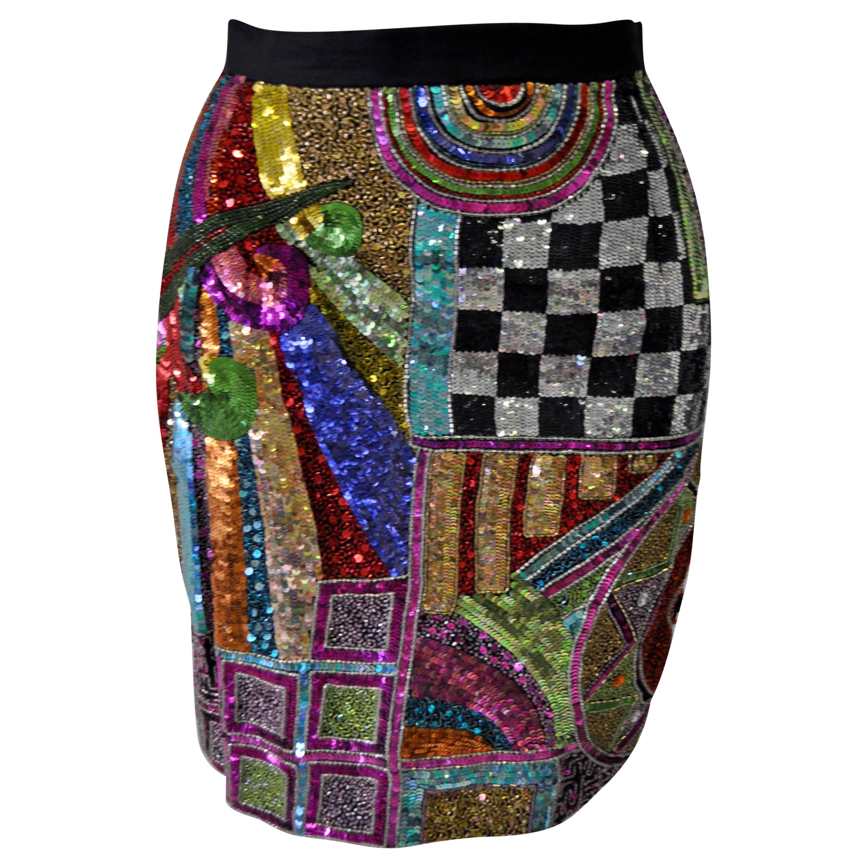 Amazing Ella Singh Colorful Sequined Silk Skirt For Sale