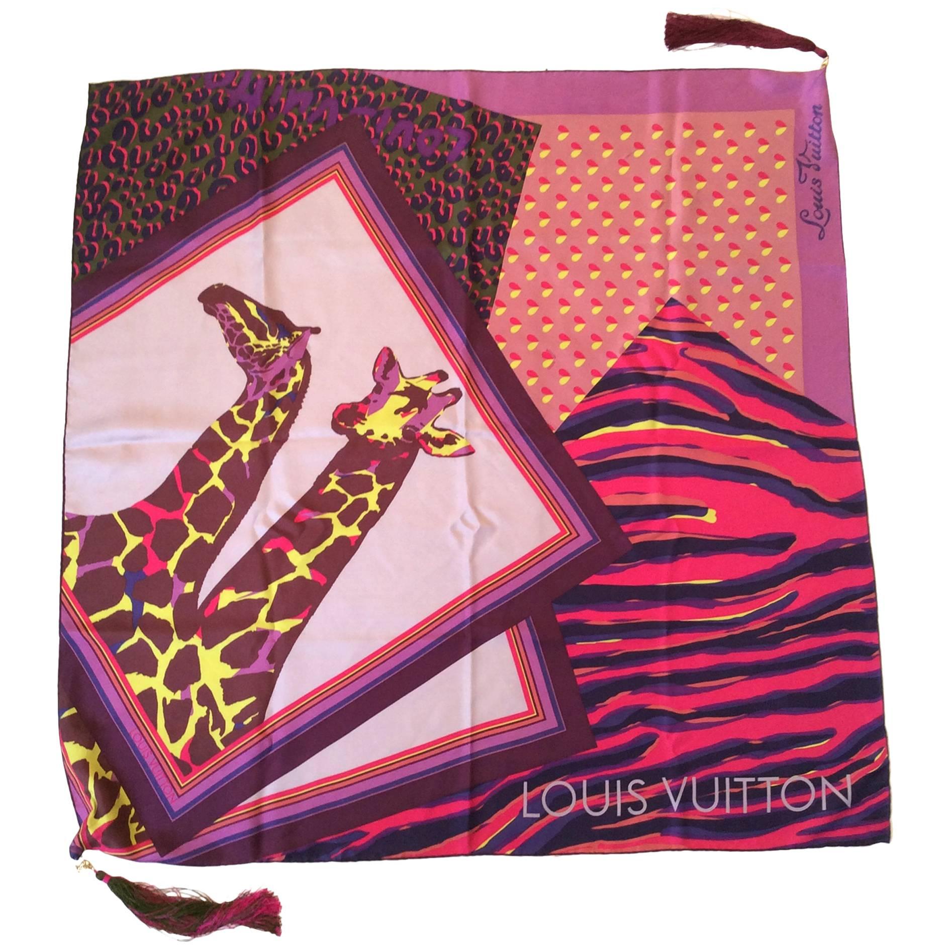 Limited Edition Louis Vuitton Silk Scarf with Tassels For Sale