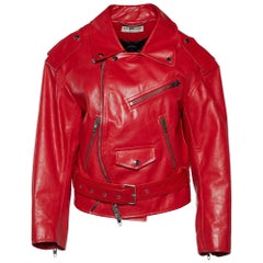 Balenciaga Red Leather Swing Oversized Biker Jacket L
