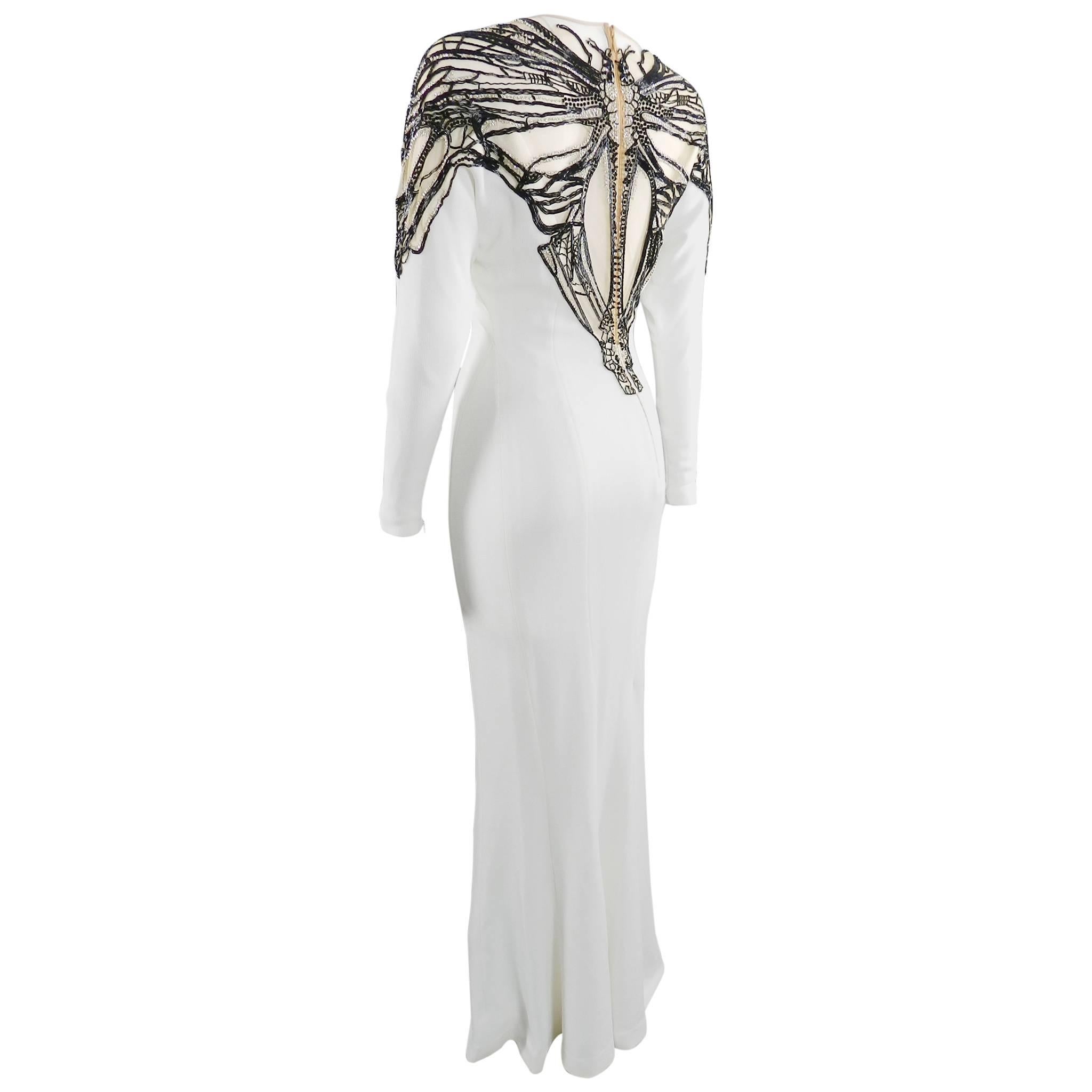 Zuhair Murad White and Black Beaded Butterfly Gown Dress