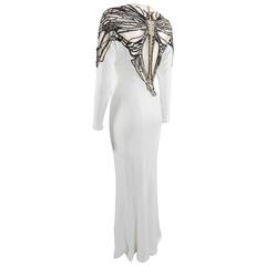 Used Zuhair Murad White and Black Beaded Butterfly Gown Dress 