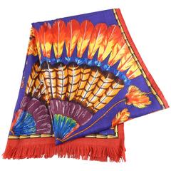 Hermes Brazil Large Cashmere Blend Scarf Shawl – Red Feathers