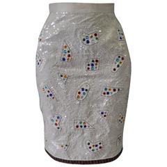 Vintage Rare Ella Singh Embroidered Sequined Silk Skirt