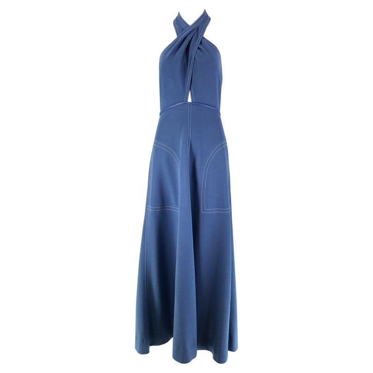 Bonnie Cashin for Sills Blue Knit and Leather Halter Neck Pocket Dress ...