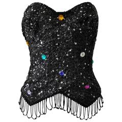 Highly Original and Rare Vera Mont Crystal Studded Bead Fringe Sequin Busiter